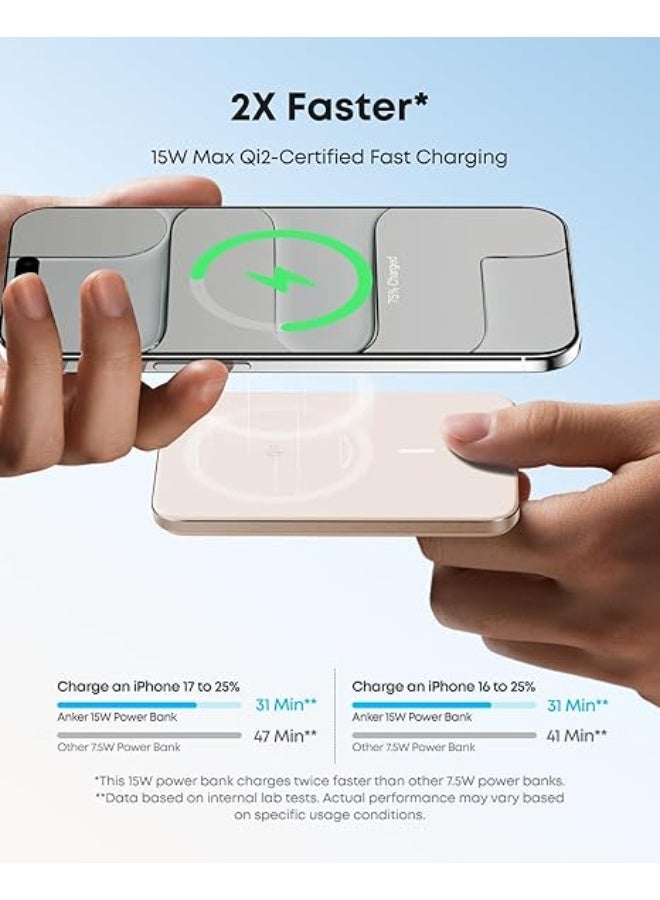 Anker Nano Power Bank, Ultra-Slim 5,000mAh Magnetic Wireless Charging Battery, Qi2 Certified 15W Max MagSafe-Compatible Portable Charger, Ergonomic Design, for iPhone Air/17/16 Series - Image 4